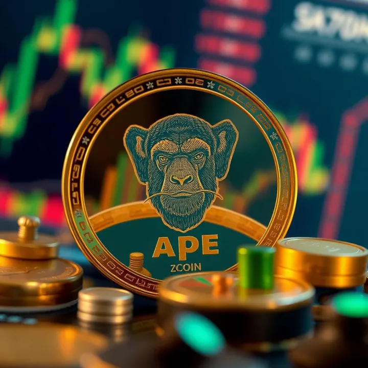 Illustration of factors influencing Ape Coin value including charts and analysis symbols