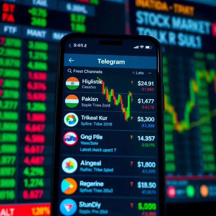 Telegram app interface showing a variety of Indian stock market channels and their latest updates