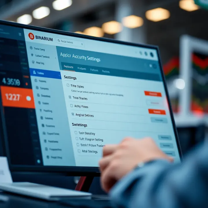 Secure account management dashboard showing security settings and authentication options on Binarium platform