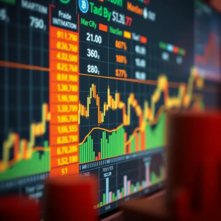Graph showing fluctuating Bitcoin price trends over time with key market indicators