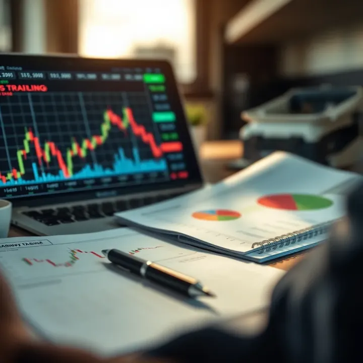 Illustration of strategic planning with charts and graphs highlighting trading strategies and risk management