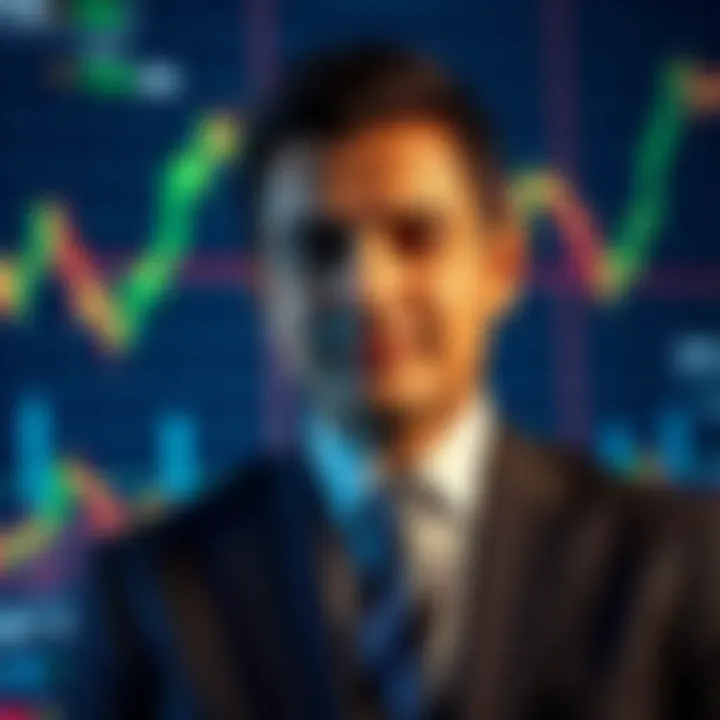 Portrait of Anshu Jain in a formal suit with a backdrop of global financial graphs