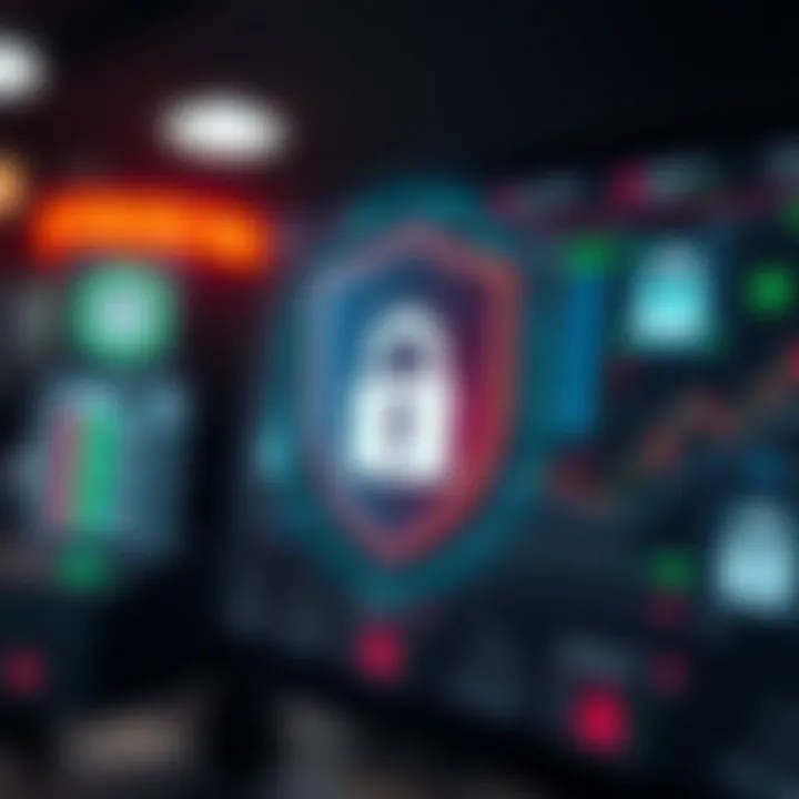 Illustration of account security with shield and lock icons symbolizing protection measures