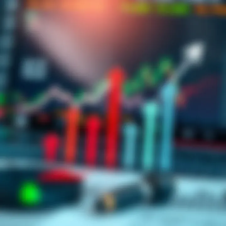 Conceptual illustration of trading strategies with charts, risk analysis icons, and upward arrows