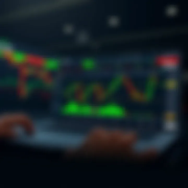 Digital interface showing binary options trading platform with various financial charts and asset options