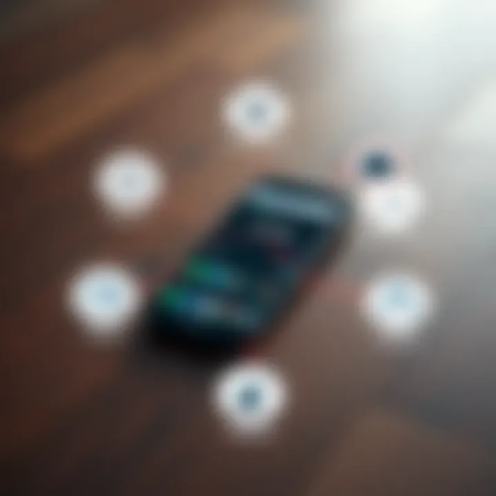 Illustration of a mobile phone surrounded by icons representing connectivity, performance, and security features essential for trading