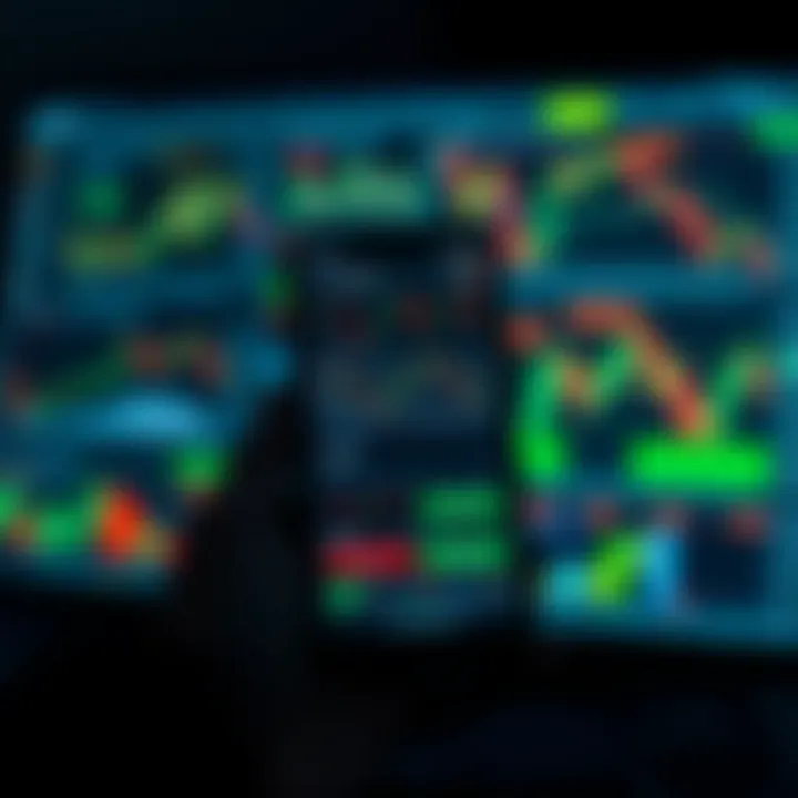 Diverse Trading App Interfaces Featuring Market Charts and Data Smartphone screen displaying diverse trading app interfaces with charts and market data