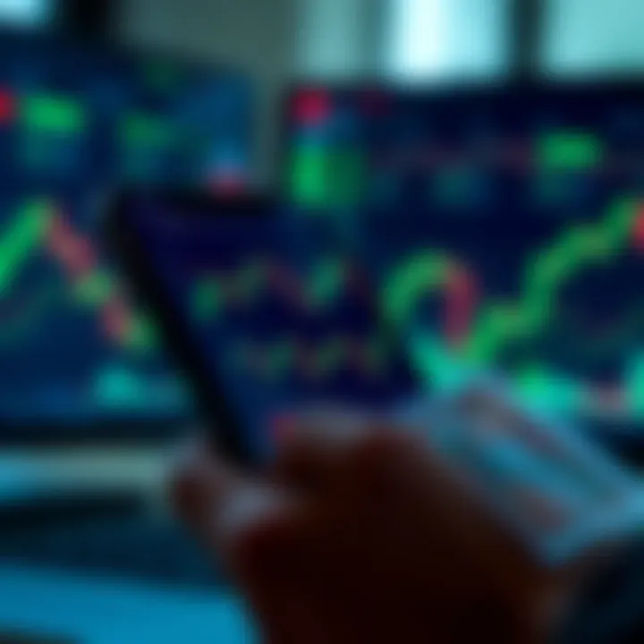 Forex Trading App Interface with Currency Charts Mobile device displaying forex trading app interface with currency charts and trading options