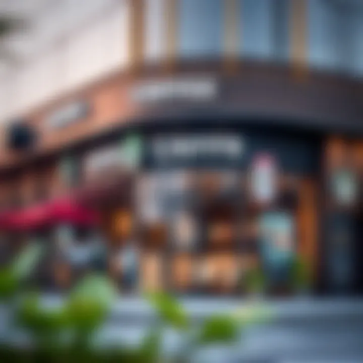 Exterior view of a popular global coffee chain cafe showcasing modern architecture and branding