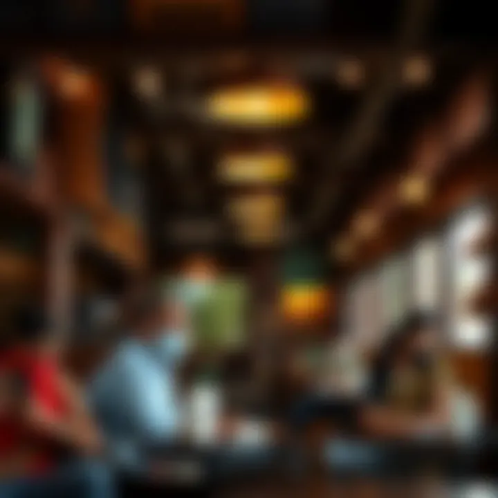 Interior of a vibrant Indian coffee shop featuring traditional decor and customers enjoying beverages