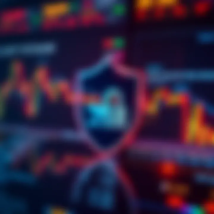 Security shield icon overlaying a digital background representing compliance and safety in trading applications