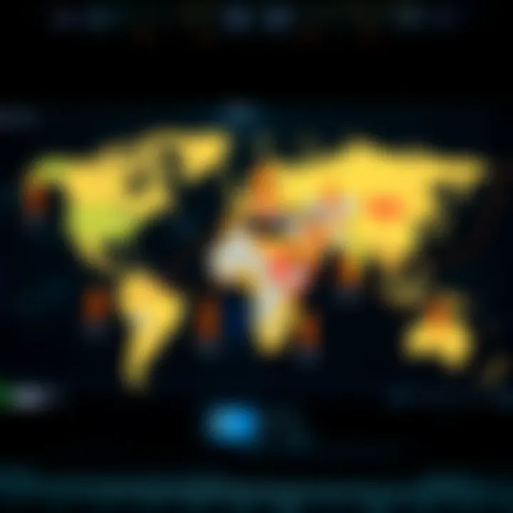 Illustration showing a world map highlighting the major global forex currency pairs connecting different countries