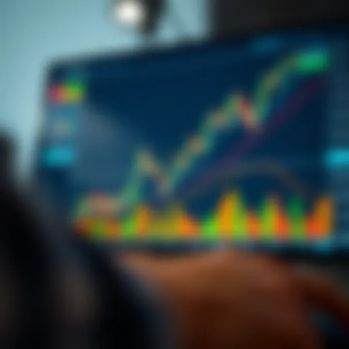 Graph depicting upward trading trends and strategy analysis on a digital screen