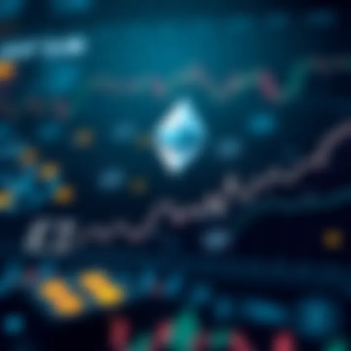 Graph showing upward and downward trends in Ethereum price over time with technological icons