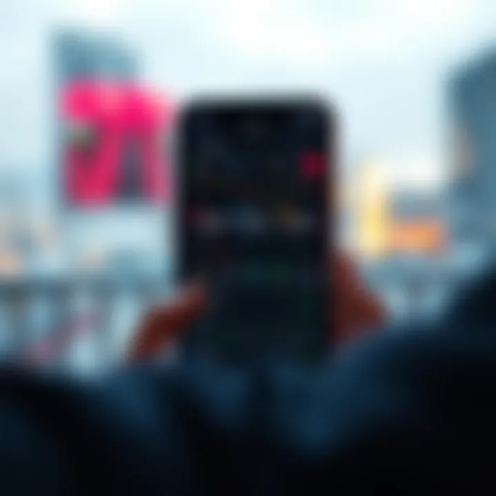 Smartphone displaying Exness Go app interface with trading charts and options