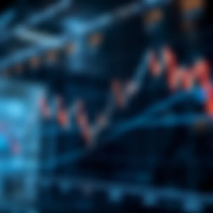 Graph illustrating currency pair trends with upward and downward movement lines representing forex trading activity