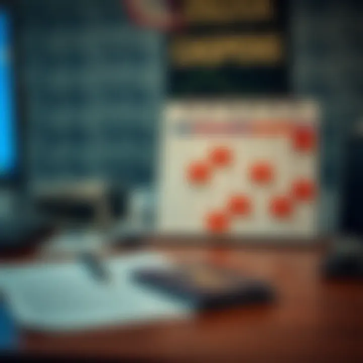 Desk setup with fee structure details and a calendar highlighting appointment dates