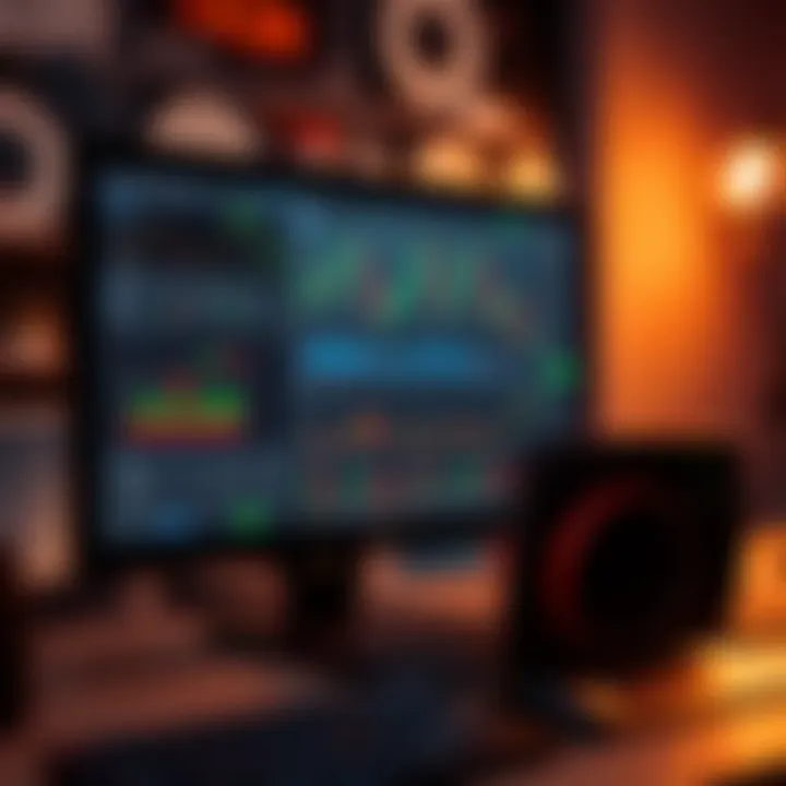 Computer screen displaying the Quotex platform interface on desktop with trading charts and tools