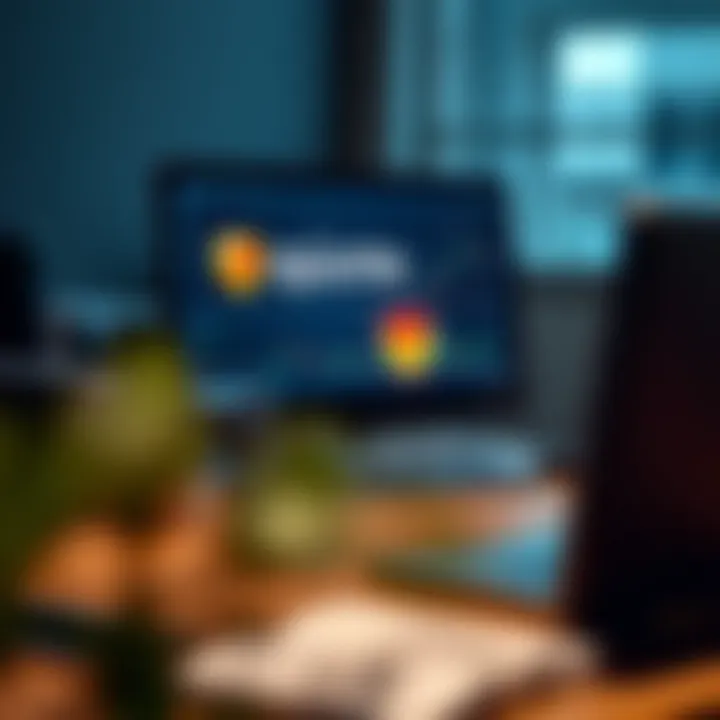 Illustration of a secure computer setup with antivirus shield representing safe installation of trading software