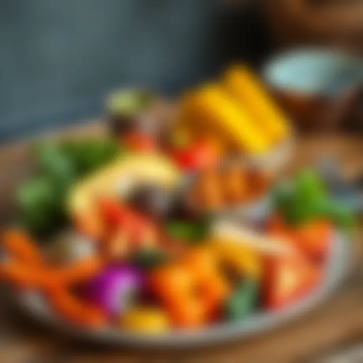 Colorful plate with iron-rich foods and vegetables for children's nutrition