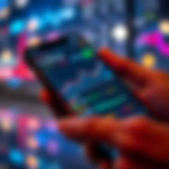 Mobile phone displaying a secure trading platform interface with stock charts and market data