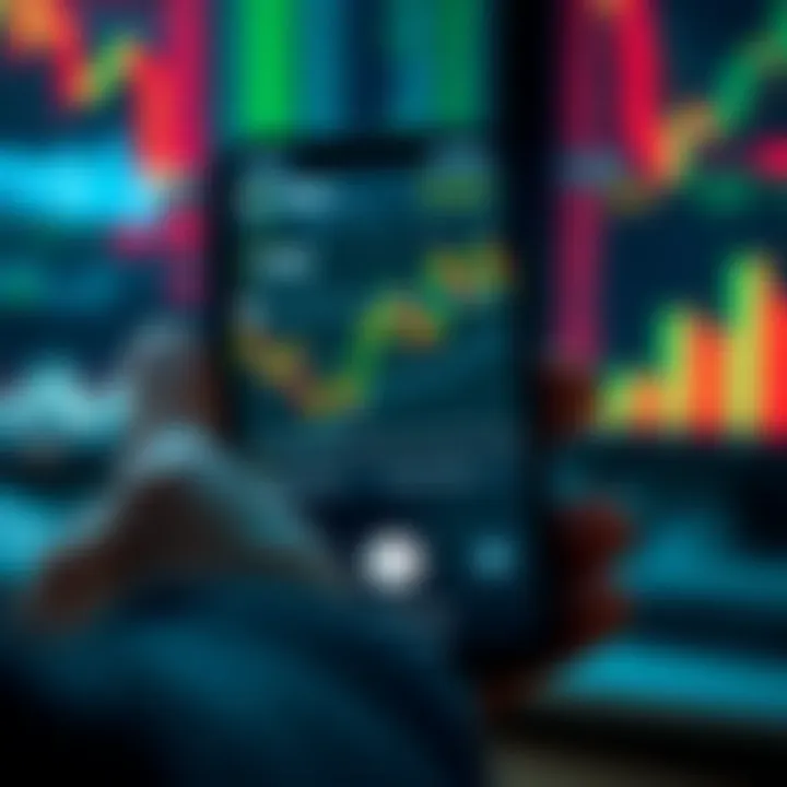 Conceptual illustration of risk-free forex trading using a demo app with simulated market data on a smartphone