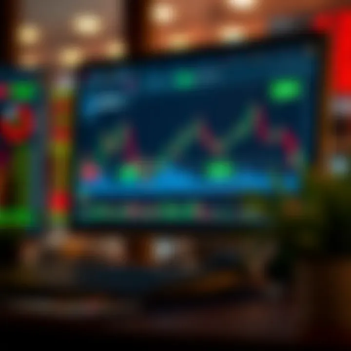 Illustration of stock market charts alongside Telegram notifications highlighting trading tips and news