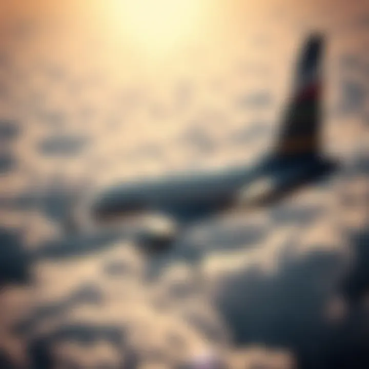 A side view of a commercial airplane soaring above the clouds representing global aerospace competition