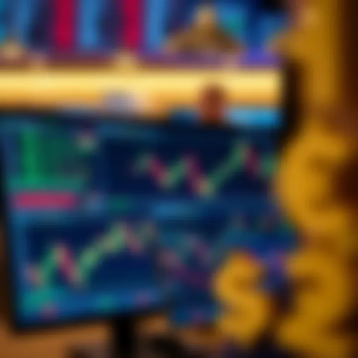 Illustration of forex trading platforms with charts and currency symbols