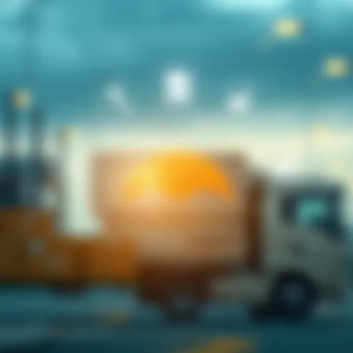 Diagram depicting the integration of technology in logistics with icons representing GPS, inventory management, and real-time tracking
