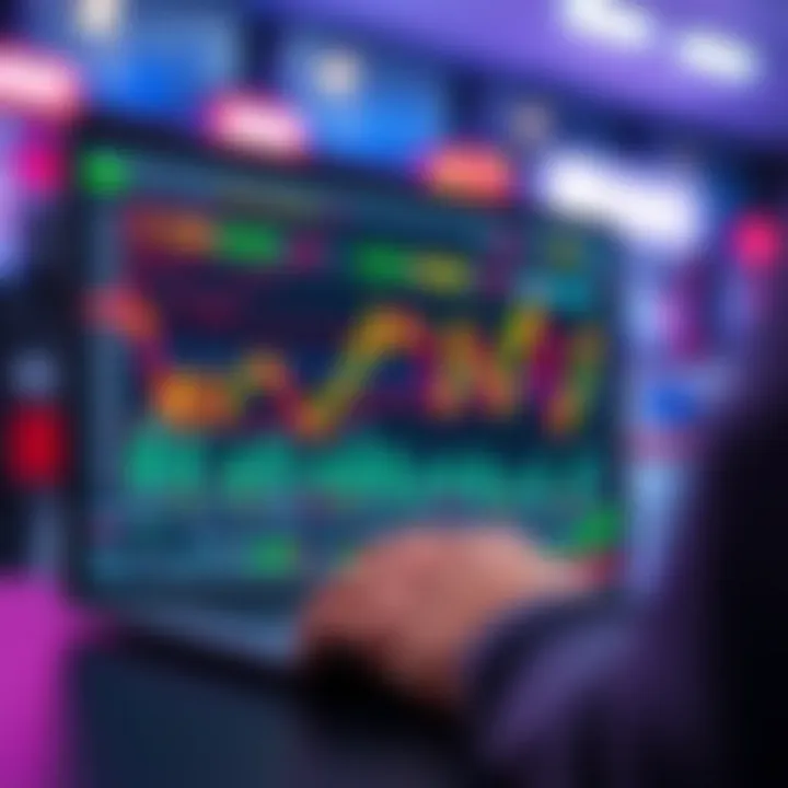 Graph showing simulated stock market trading on a digital platform