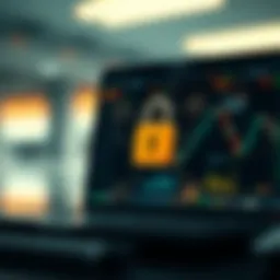 Visual representation of security features like encryption and authentication for online trading