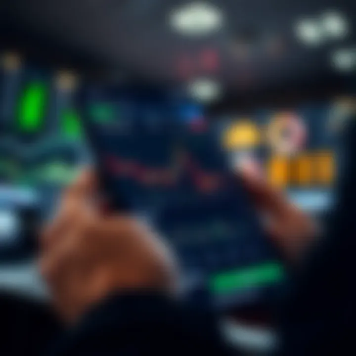 Mobile device displaying a user-friendly interface of a financial trading application with real-time market data and charts