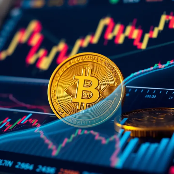 Illustration of digital currency with overlay of market analysis charts
