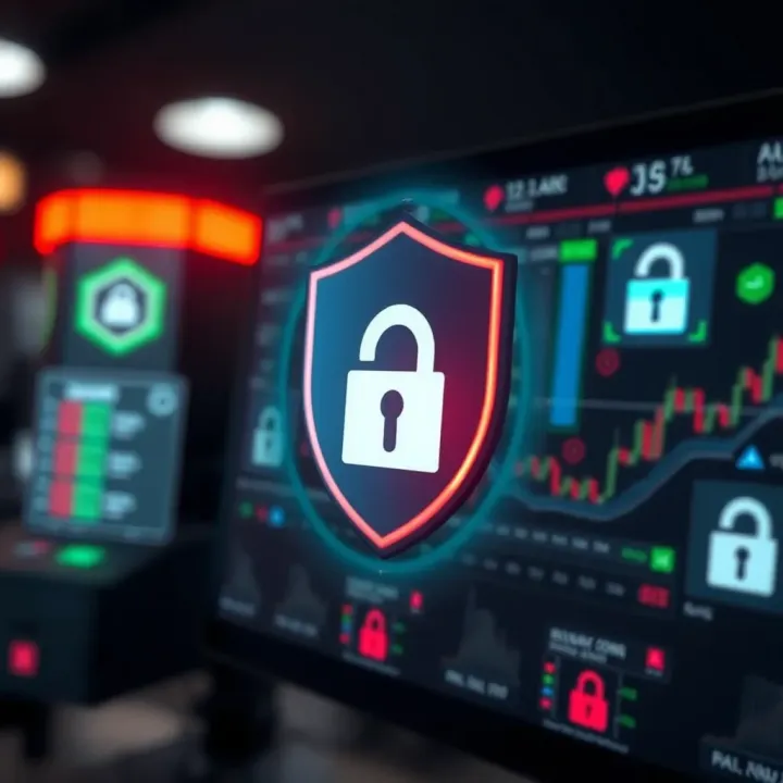 Illustration of account security with shield and lock icons symbolizing protection measures