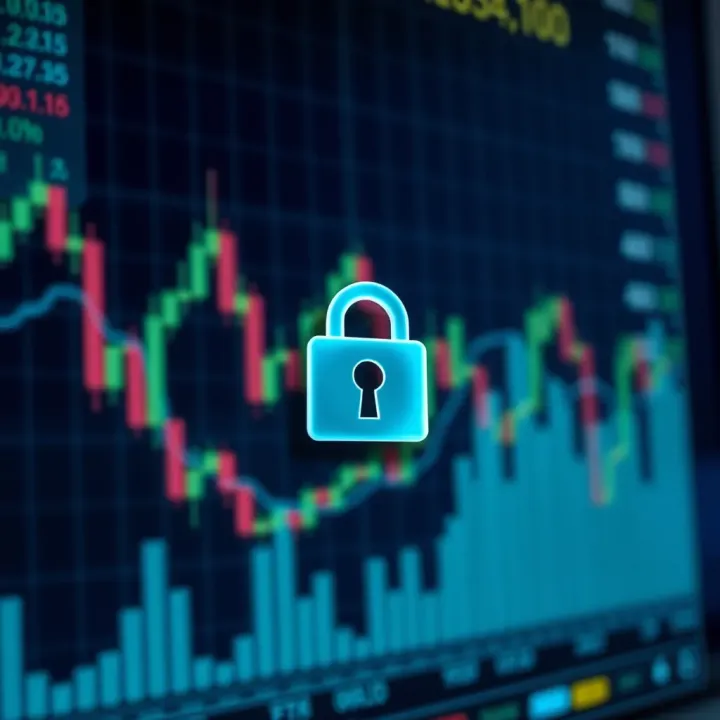 Secure digital lock symbol overlaid on a background of financial charts representing safety and regulation