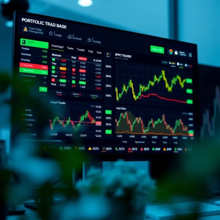 Dashboard of a trading application showing stock market charts and portfolio overview on a computer screen