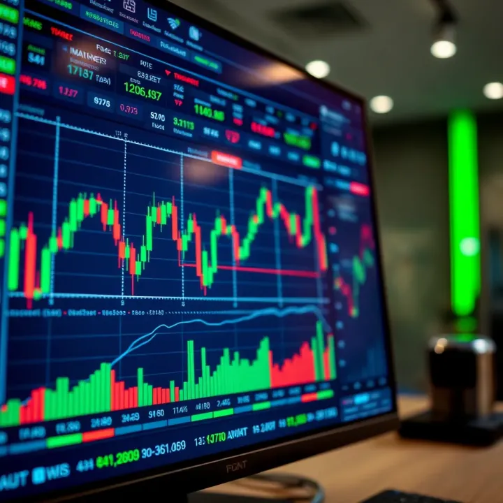 Graphical interface of a modern trading platform displaying various financial charts and indicators
