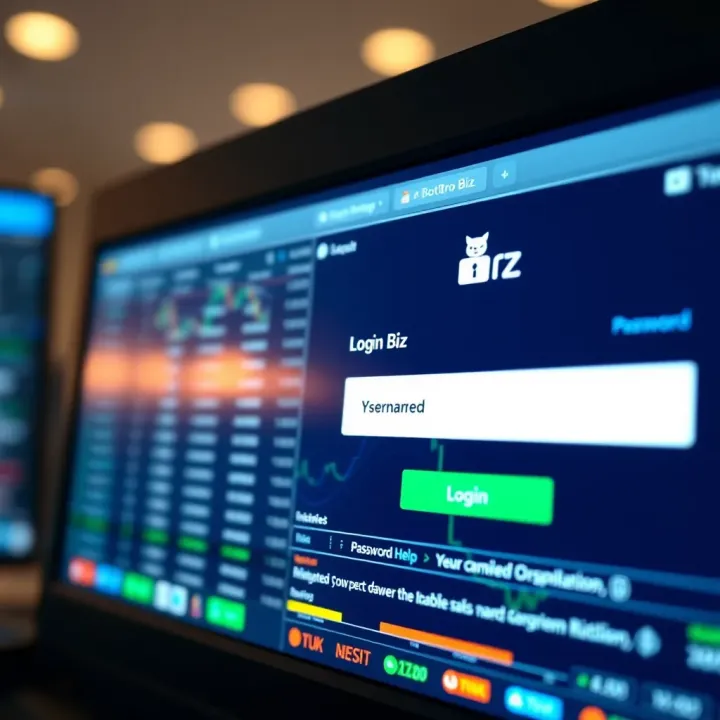 User interface of BotBro Biz showing login screen with username and password fields