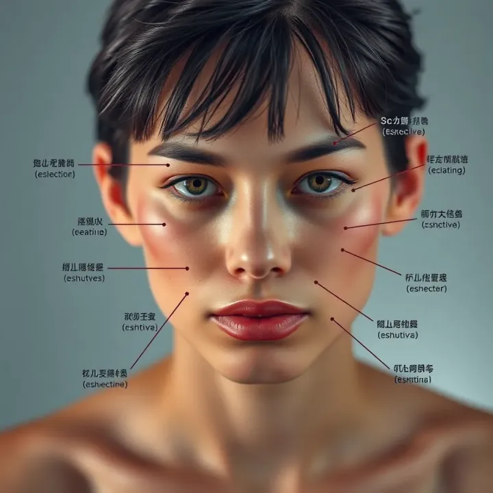 Medical illustration showing detailed symptoms and causes of a chronic skin condition
