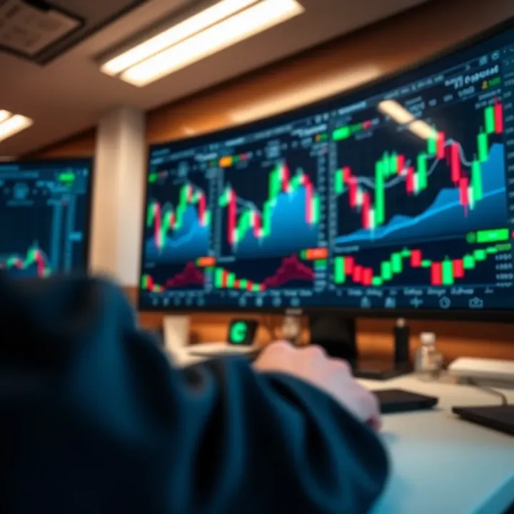 Overview of QX Broker trading platform with charts and financial data on screen