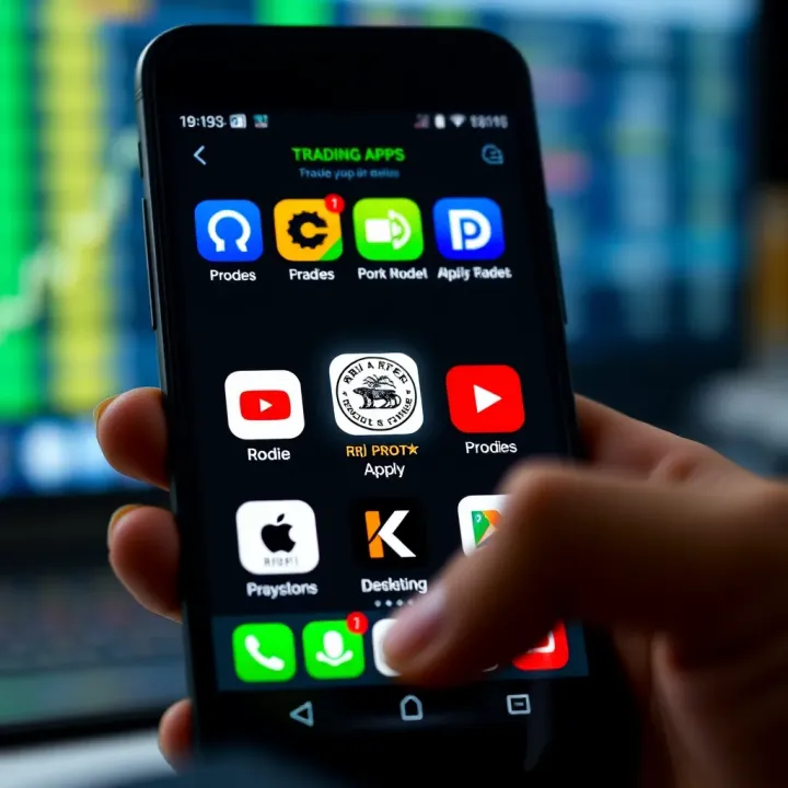 Mobile phone displaying various trading app icons approved by RBI