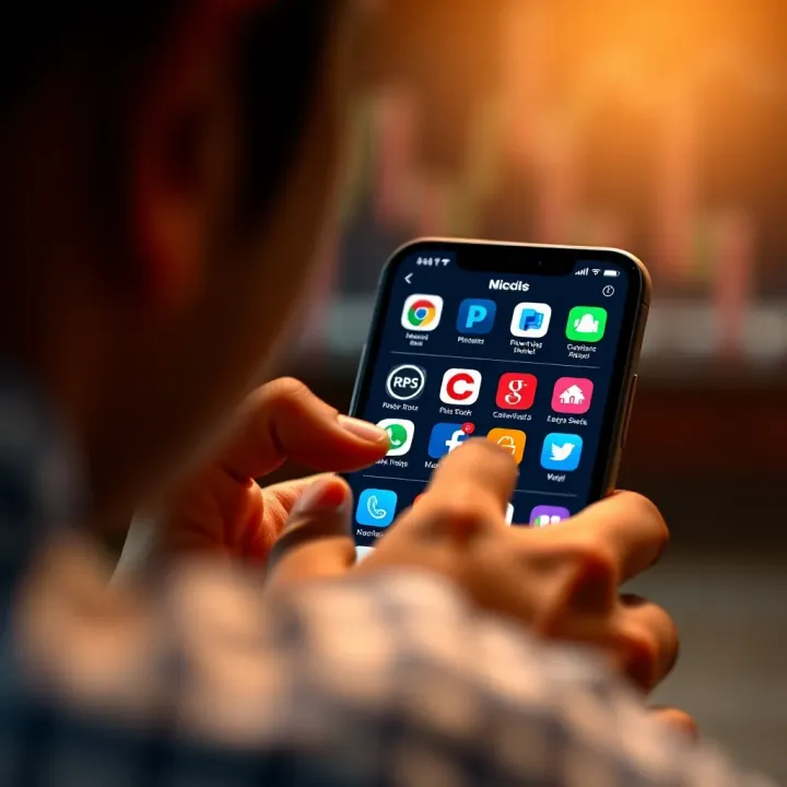 User interacting with a smartphone displaying various trading app icons approved by the Reserve Bank of India