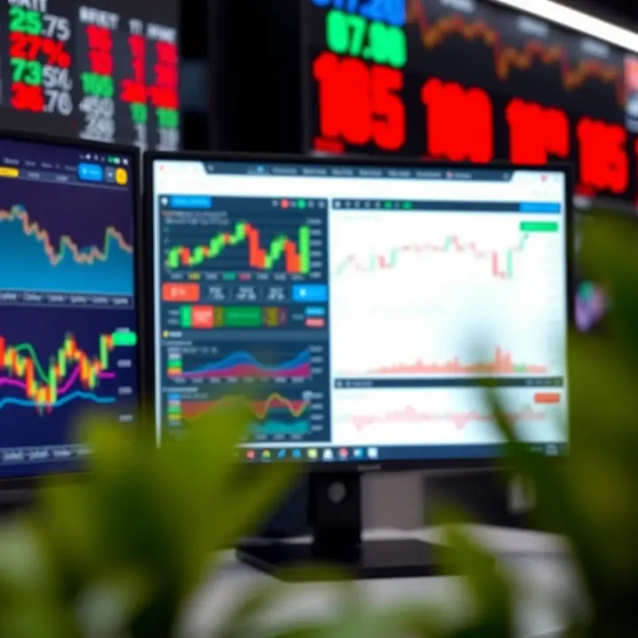 User interface of a trading platform showing charts, order book, and market data