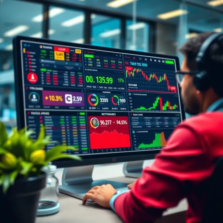 Trading platform interface displaying diverse market options and analytics tools