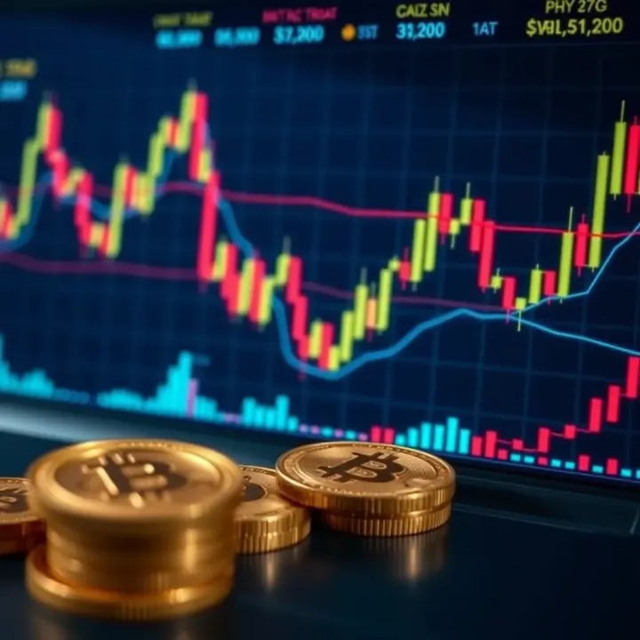 Digital representation of cryptocurrency trading with charts and Indian rupee symbols