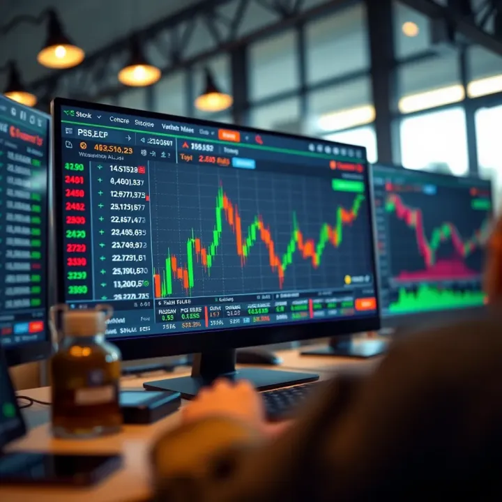 Trading platform interface displaying virtual stock market data for practice trading