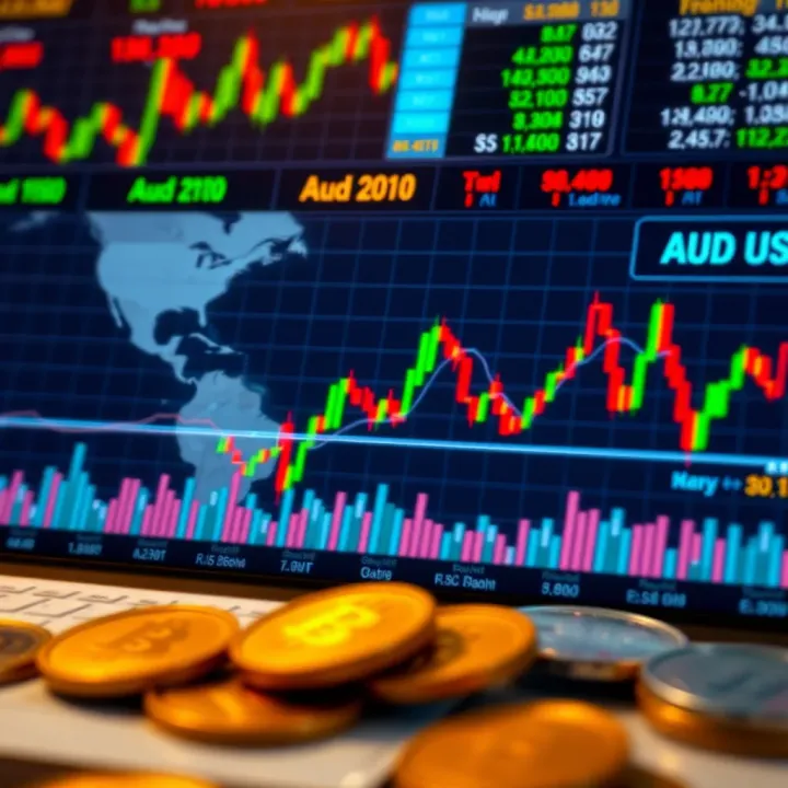 Visual representation of economic indicators and geopolitical events impacting currency exchange rates between Australia and the United States