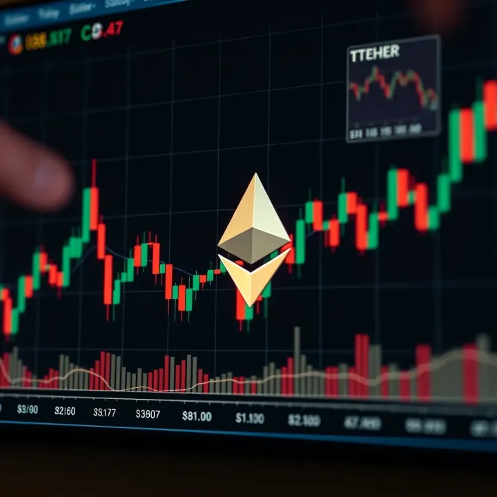 Graph displaying Ethereum price trends against Tether with technical indicators