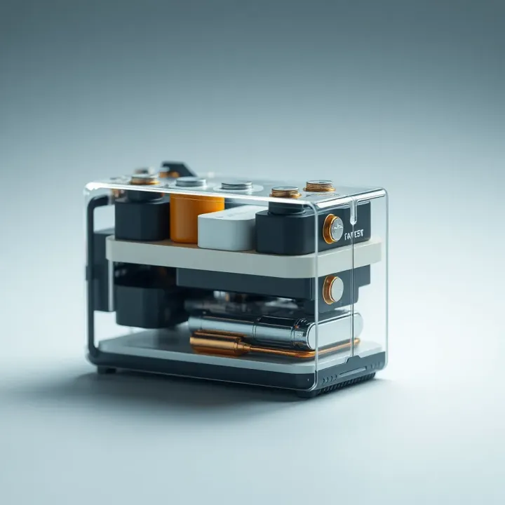 Cross-section of a lithium-ion battery showing internal layers and components used in electric vehicles